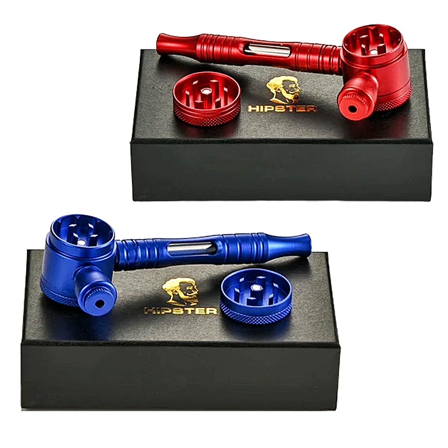 Hipster Aluminium Drum Pipe Attached With 3 Part Grinder (HP-T002) | 4 inches | Assorted Colors product image